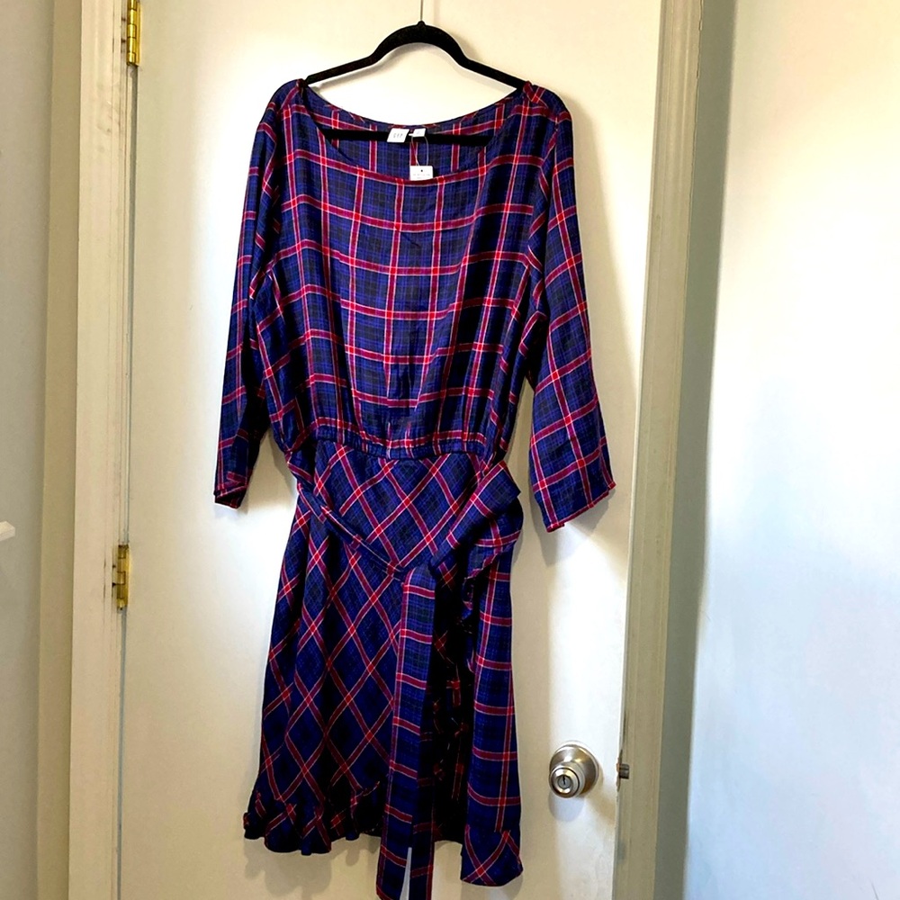 NWT GAP PLAID 3/4 SLEEVE MIDI DRESS